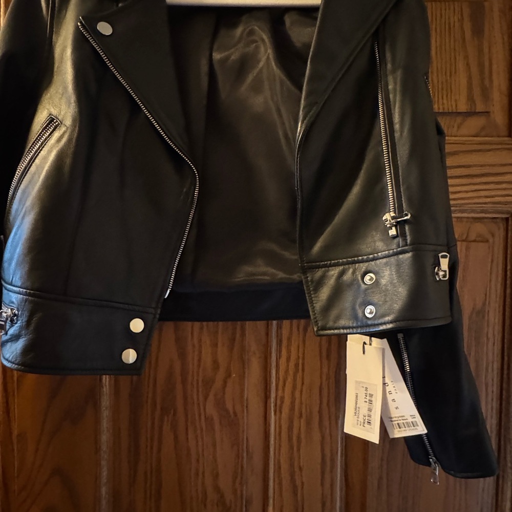 Sandro Black Leather Biker Jacket - Picture 2 of 6